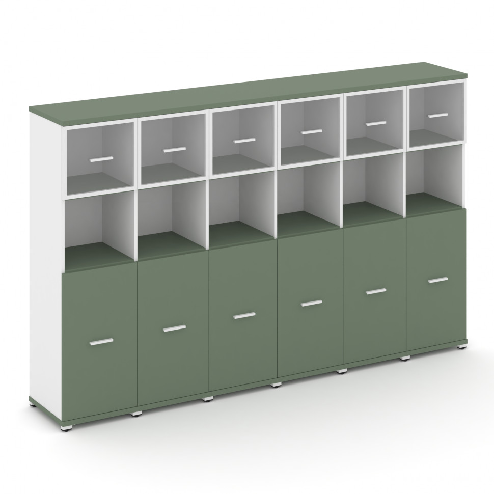 Concept Шкаф 6 узких секций, 4 ниши CN.STU-465 RPW W Кобо/Белый Бриллиант/Металл Белый/Прозрачный 25