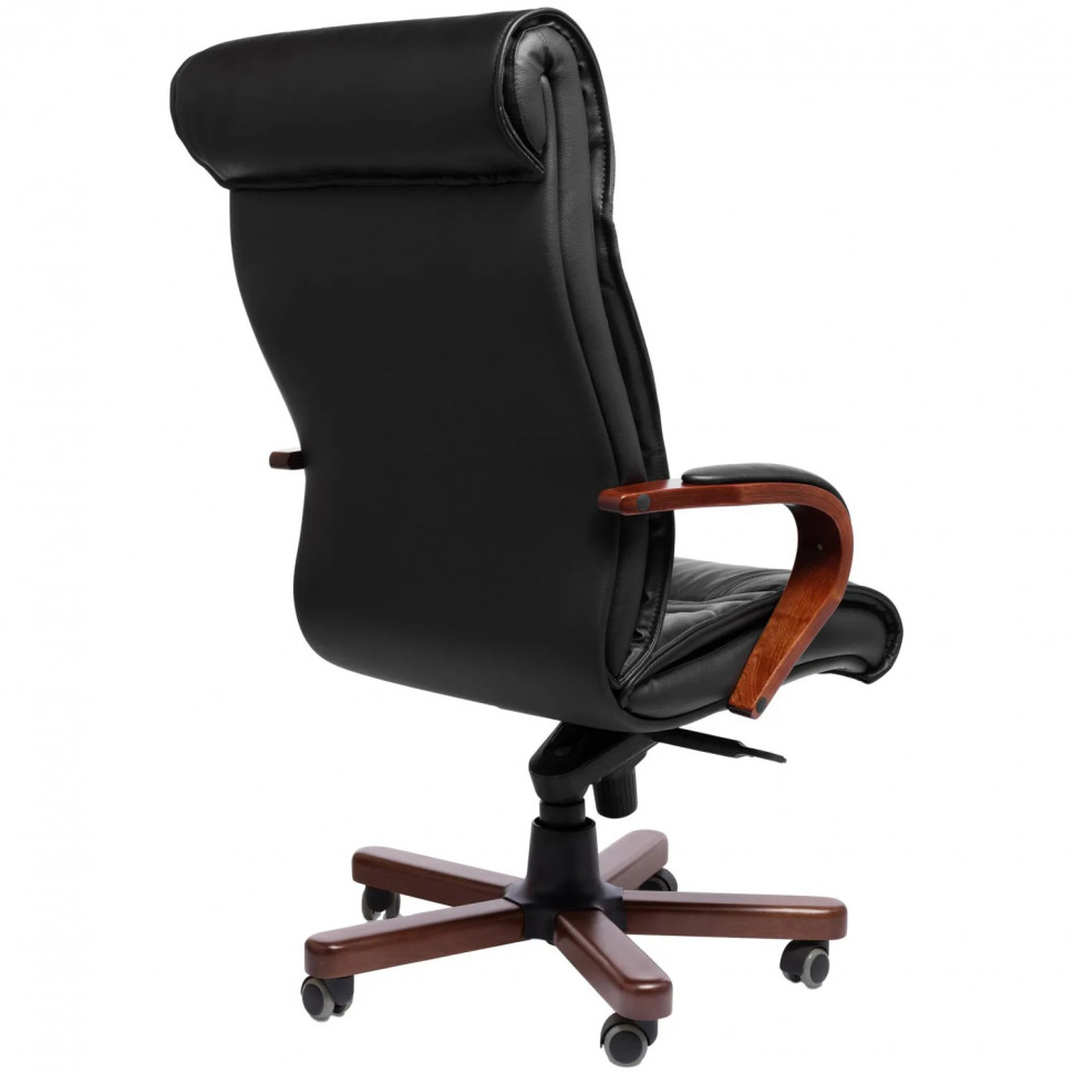 Кресло BASEL A с выс спинкой ч.кожа+к/з/т.орех