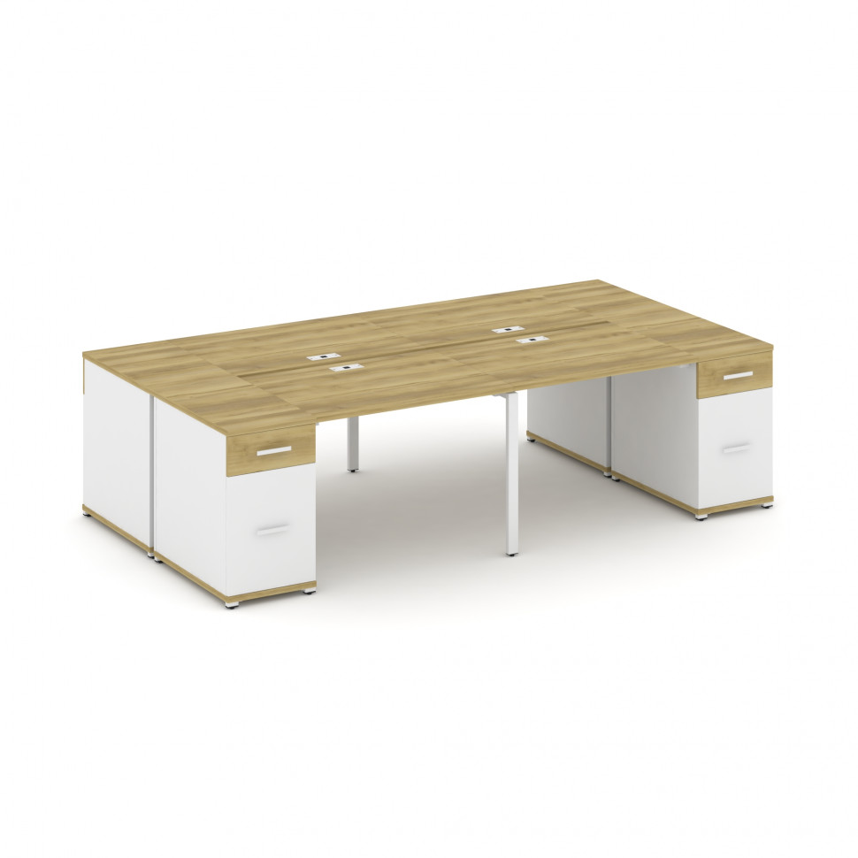 Concept Рабочая станция 4 места с 2 опорными тумбами CN.DRS-429 W Дуб Винченцо/Белый Бриллиант/Метал Concept Рабочая станция 4 места с 2 опорными тумбами CN.DRS-429 W Дуб Винченцо/Белый Бриллиант/Метал