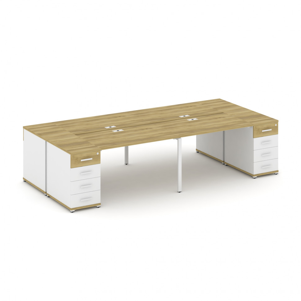 Concept Рабочая станция 4 места с 2 опорными тумбами CN.DRS-426 W Дуб Винченцо/Белый Бриллиант/Метал