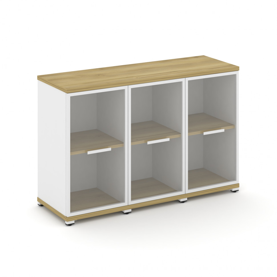 Concept Шкаф 3 узкие секции, 2 ниши CN.STU-233 RPW W Дуб Винченцо/Белый Бриллиант/Металл Белый/Прозр