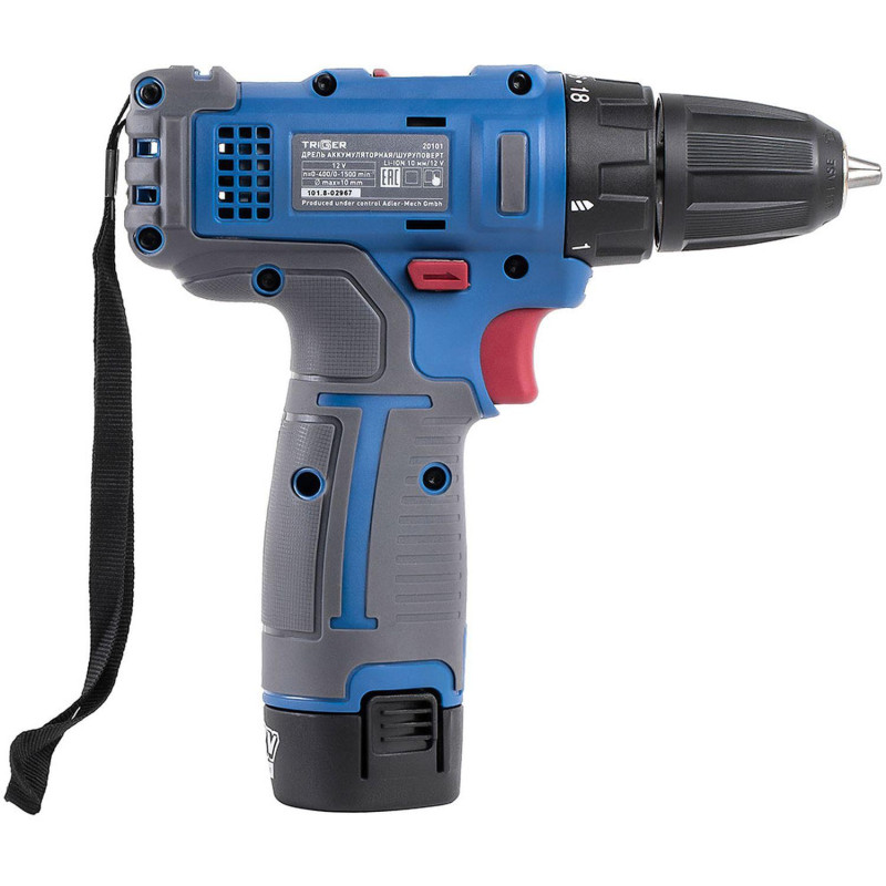 Дрель-шуруповерт ТРИГГЕР 20101 2 аккумулятора Li-ion 1,5Ач, 12V, 10мм, 25Нм