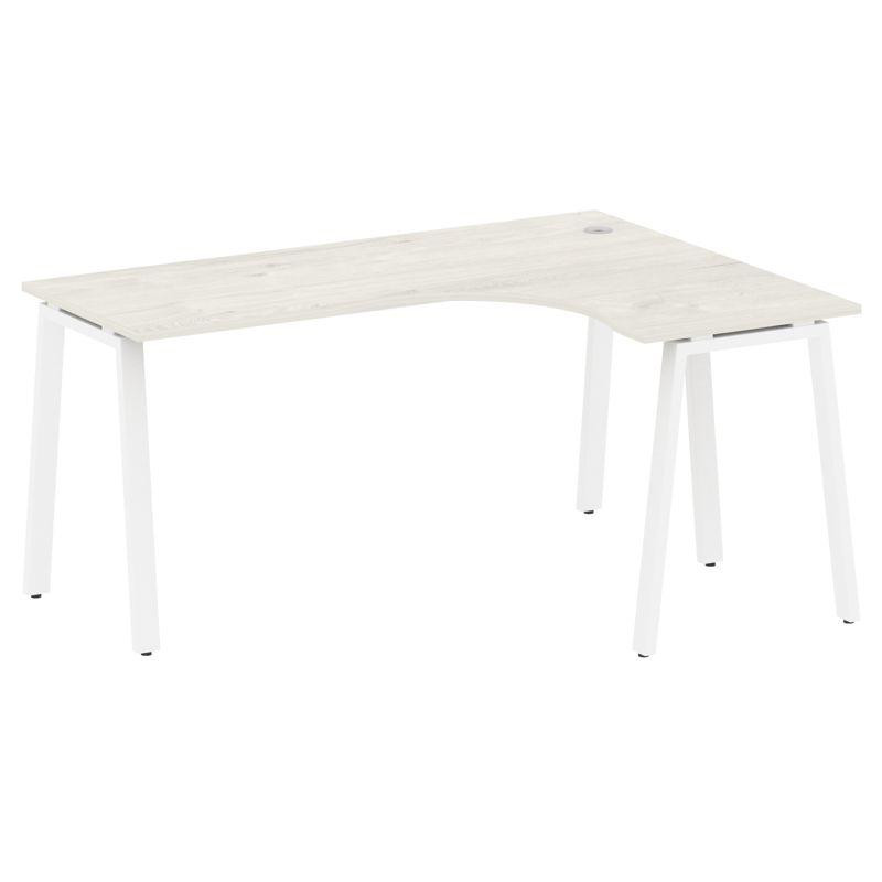 Metal System Стол криволинейный правый на А-образном м/к БА.СА-4 (R) Дуб Наварра/Металл Белый 1600*1