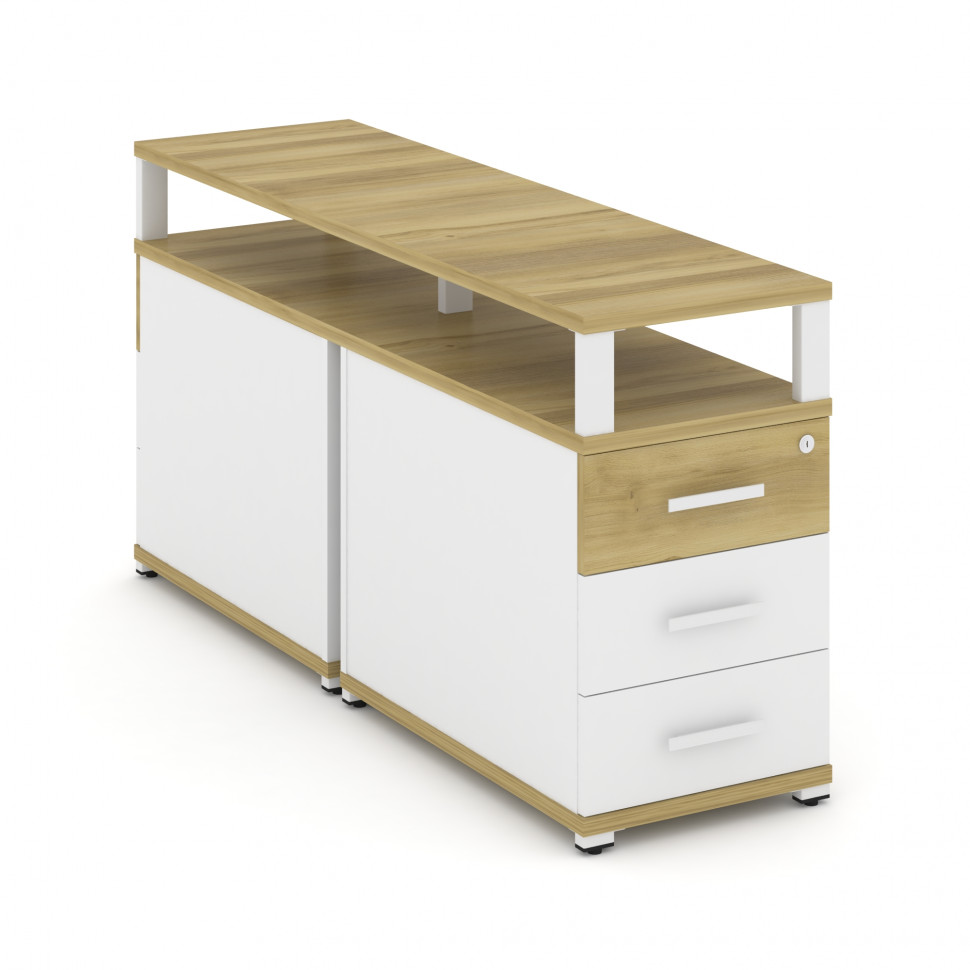 Concept Тумба двухсторонняя приставная 3 ящ. с надставкой. CN.DTGP-001 W Дуб Винченцо/Белый Бриллиан Concept Тумба двухсторонняя приставная 3 ящ. с надставкой. CN.DTGP-001 W Дуб Винченцо/Белый Бриллиан