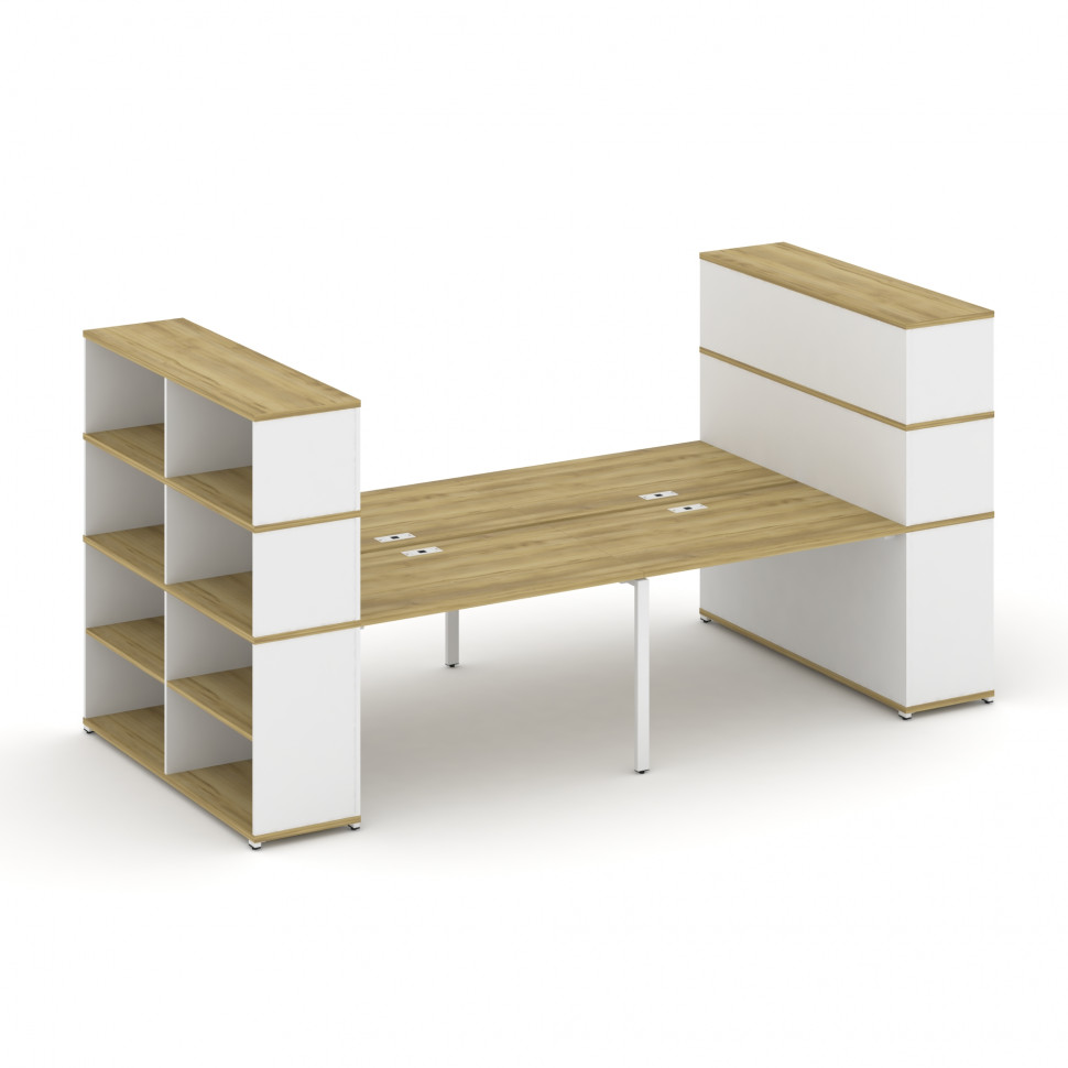 Concept Рабочая станция с опорными стеллажами с надставкой выс. CN.DRS-258 Дуб Винченцо/Белый Брилли