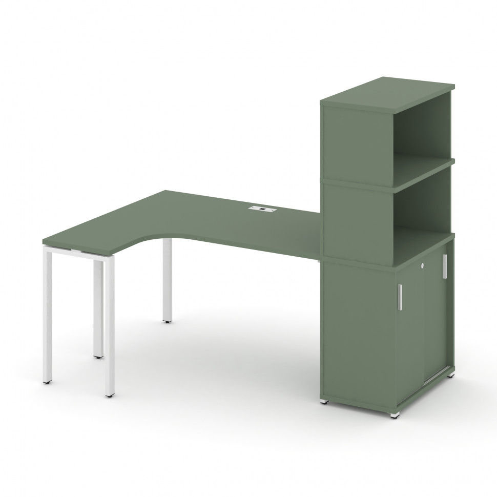 Concept Стол эргономичный с опорным шкафом-купе с надставкой выс. CN.SA-222(L) W Кобо/Металл Белый Concept Стол эргономичный с опорным шкафом-купе с надставкой выс. CN.SA-222(L) W Кобо/Металл Белый