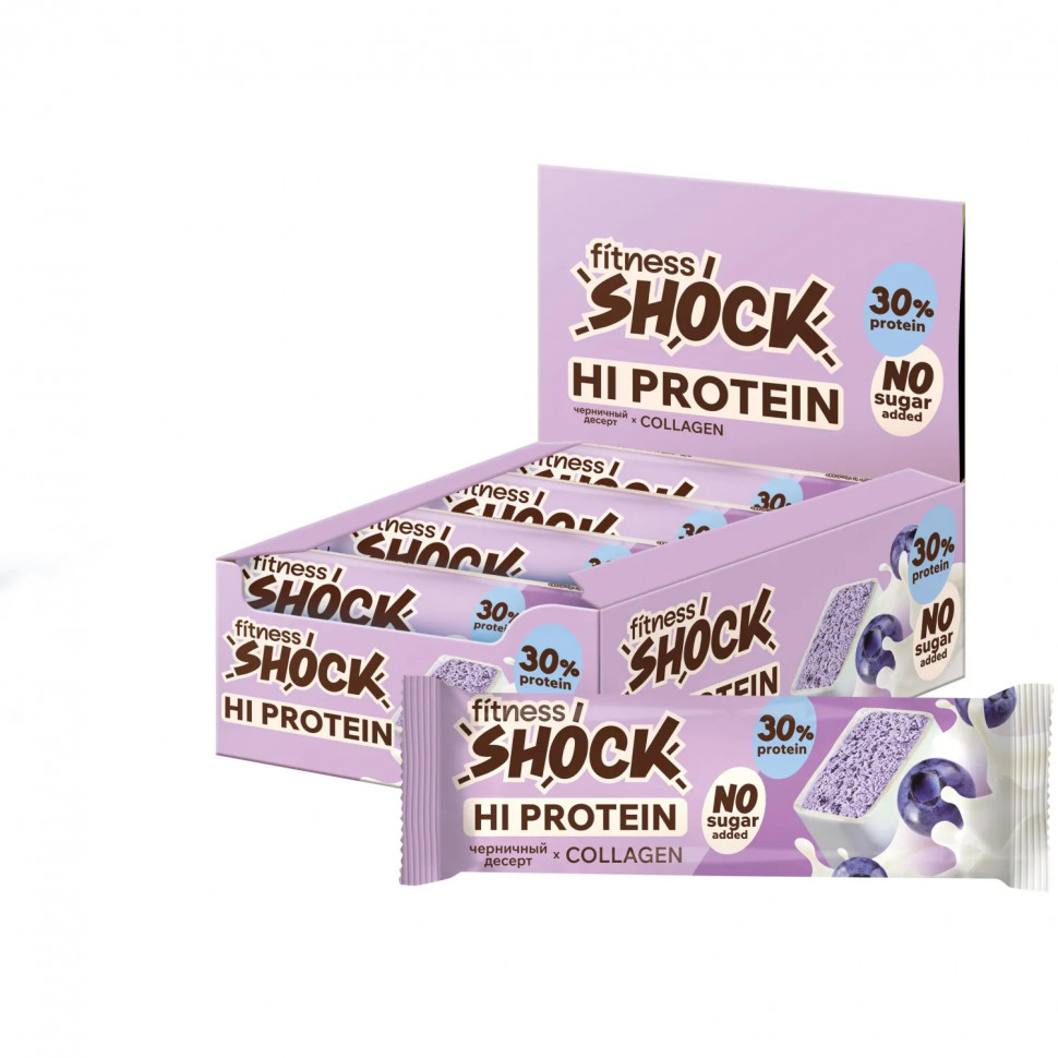 Батончик FitnessSHOCK Черничный десерт глазированный 40гx12шт/уп