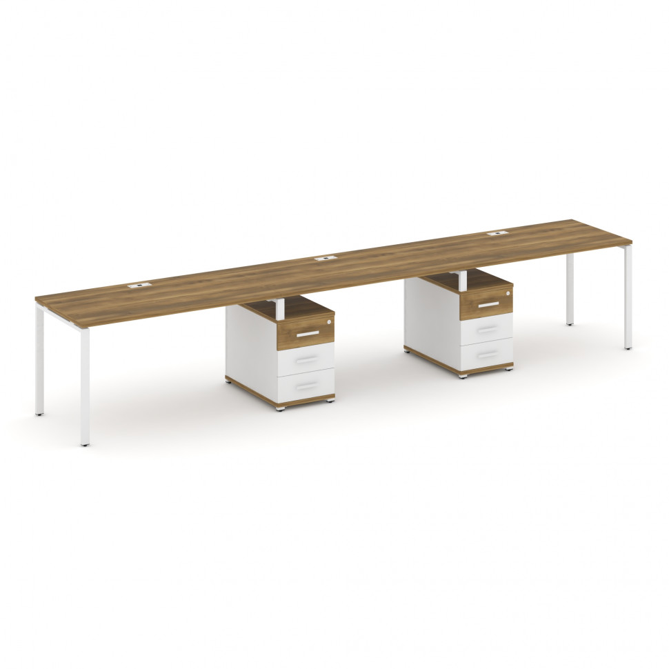 Concept Рабочая станция 3 места с 2 опорными тумбами CN.ORS-335 W Сандал Янтарный/Белый Бриллиант/Ме