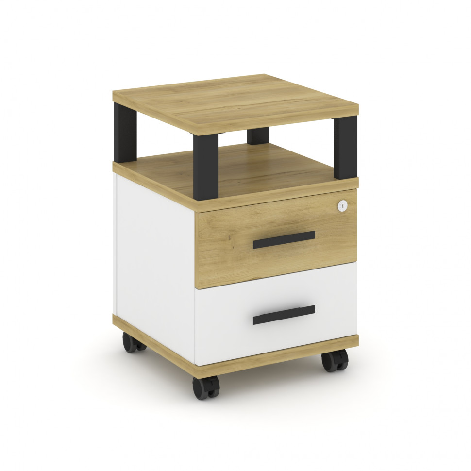 Concept Тумба мобильная 2 ящ. с надставкой CN.TUM-002 B Дуб Винченцо/Белый Бриллиант/Металл Черный 4