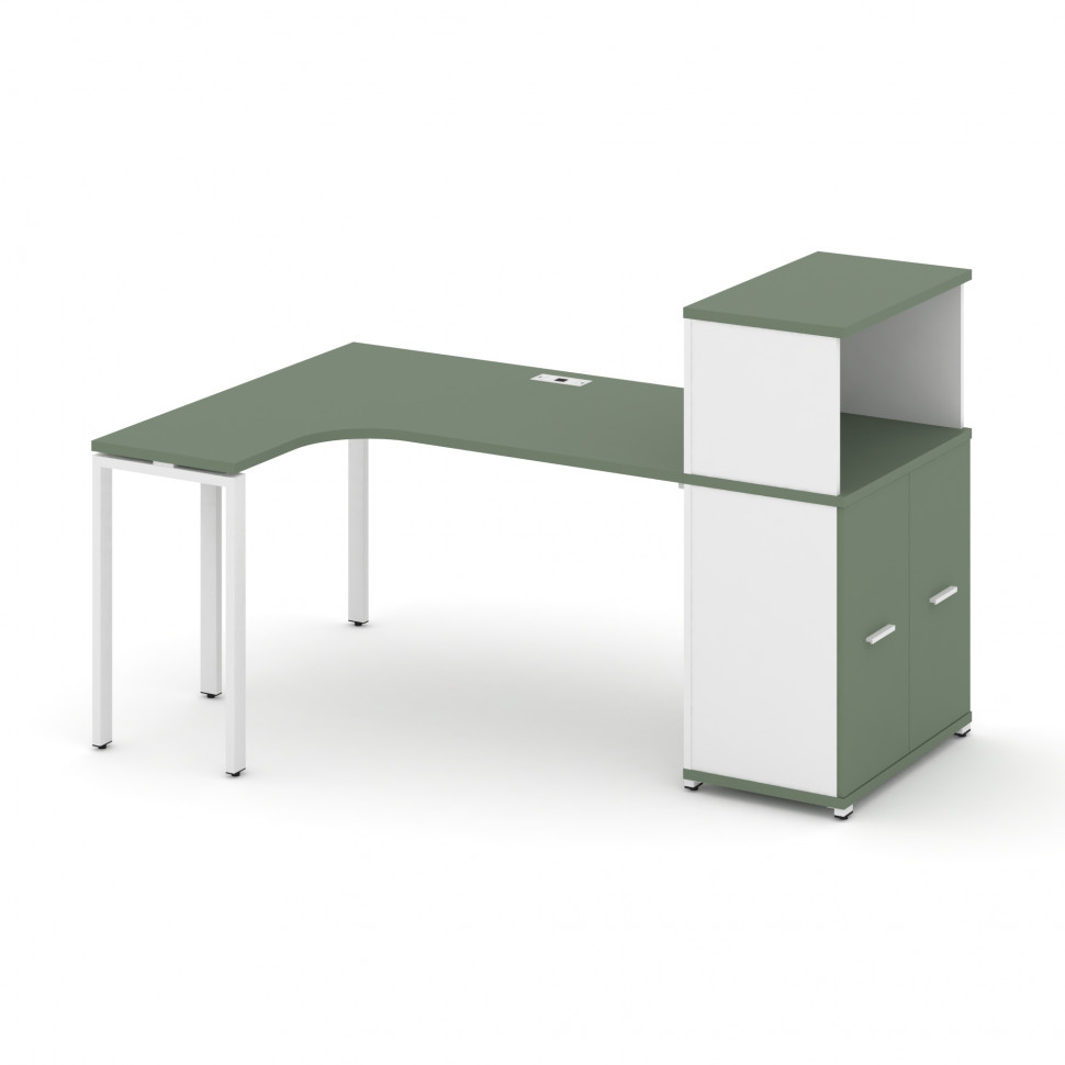 Concept Стол эргономичный с опорным распаш. шкафом с надставкой низ. CN.SA-214(L) W Кобо/Белый Брил Concept Стол эргономичный с опорным распаш. шкафом с надставкой низ. CN.SA-214(L) W Кобо/Белый Брил