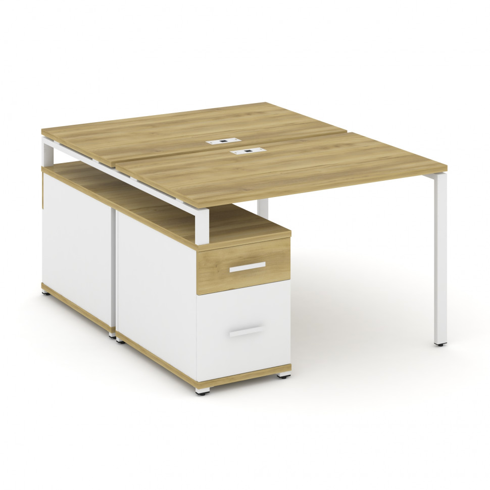 Concept Рабочая станция 2 места с двухсторонней опорной тумбой CN.DRS-306 W Дуб Винченцо/Белый Брилл