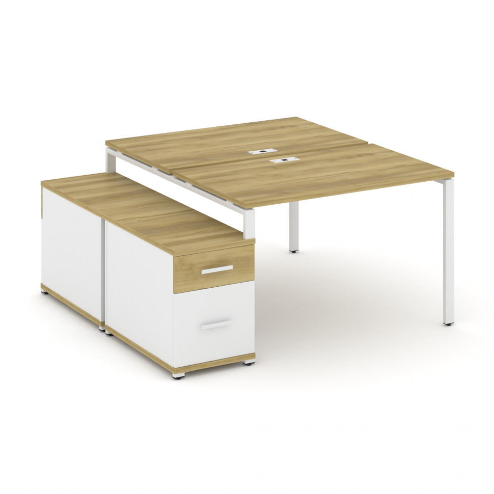 Concept Рабочая станция 2 места с двухсторонней опорной тумбой CN.DRS-306 W Дуб Винченцо/Белый Брилл