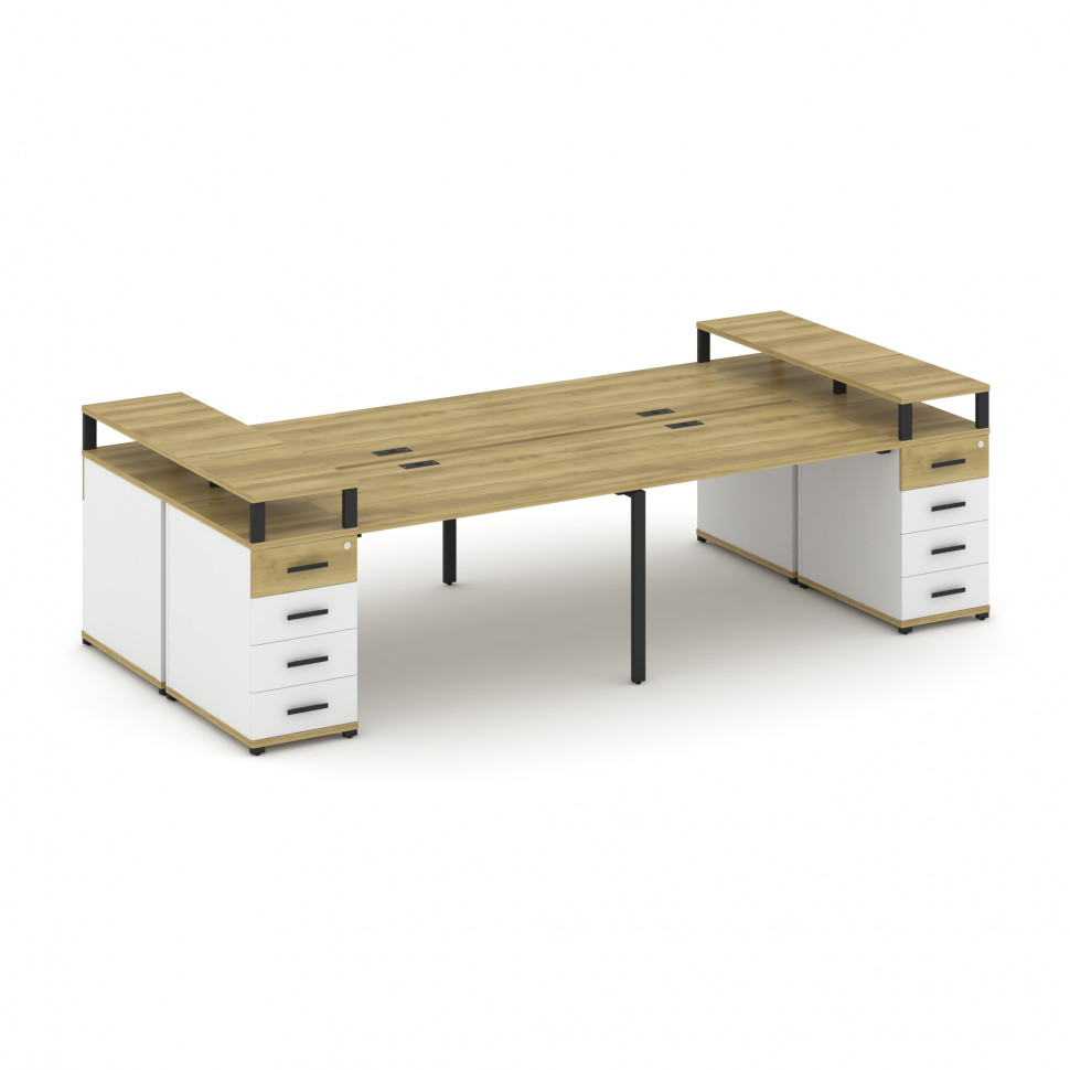 Concept Рабочая станция 4 места с 2 опорными тумбами CN.DRS-442 B Дуб Винченцо/Белый Бриллиант/Метал