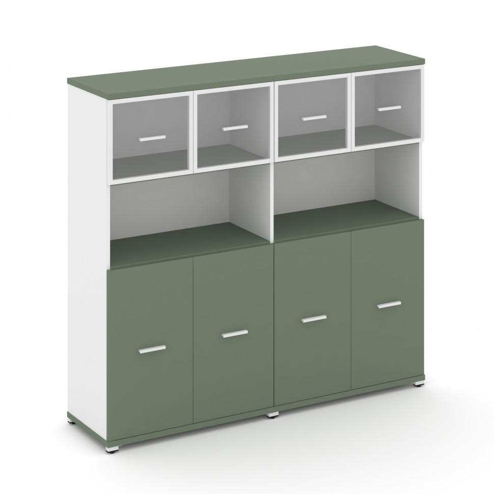 Concept Шкаф 2 широкие секции, 4 ниши CN.STS-425 RPW W Кобо/Белый Бриллиант/Металл Белый/Прозрачный