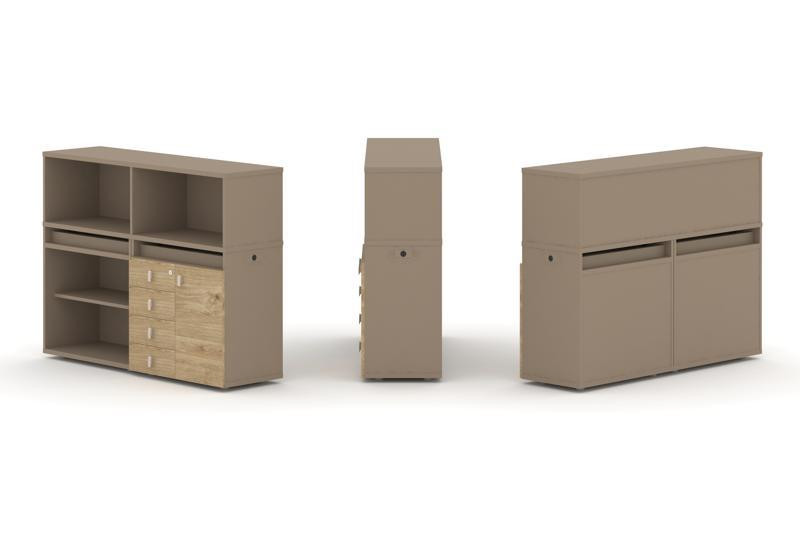 Estetica Набор №7. Тумба двойная+низкая надставка ES.NB.2N-7 Латте/Тиквуд Светлый 1500*410*1135