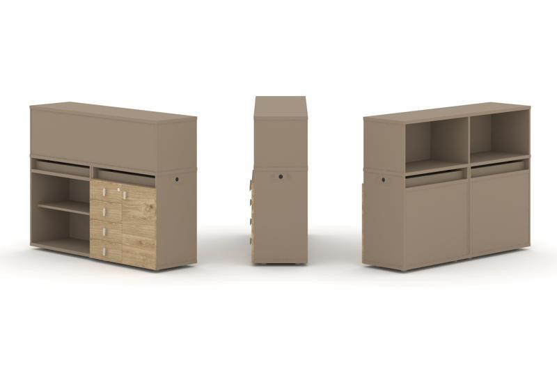 Estetica Набор №7. Тумба двойная+низкая надставка ES.NB.2N-7 Латте/Тиквуд Светлый 1500*410*1135