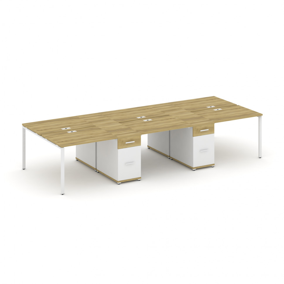 Concept Рабочая станция 6 мест с 2 опорными тумбами CN.DRS-453 W Дуб Винченцо/Белый Бриллиант/Металл
