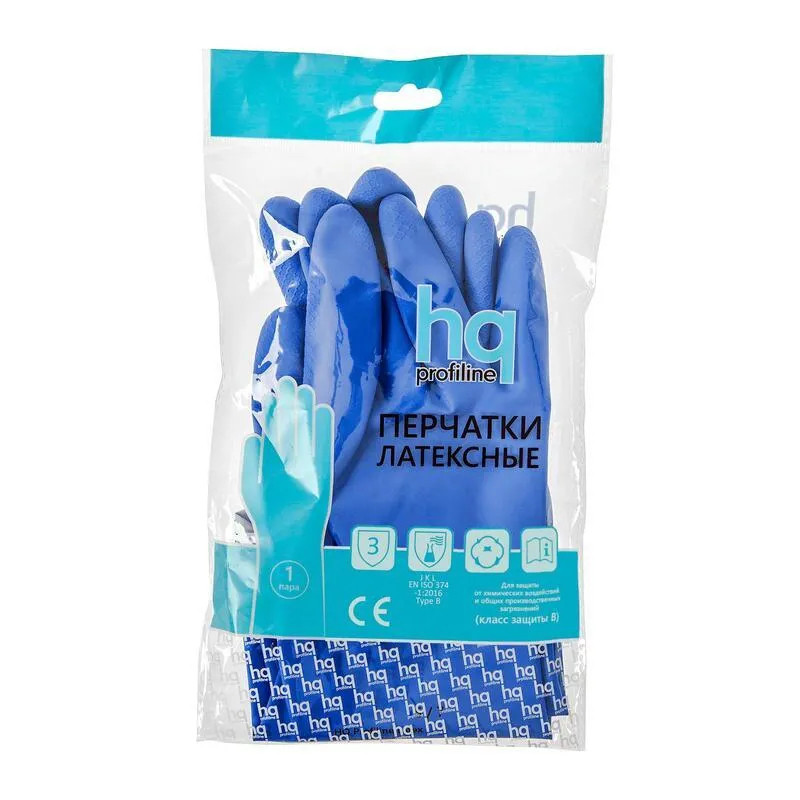 Перчатки латексные HQ Profiline многоразовые синие р.L (КФС)