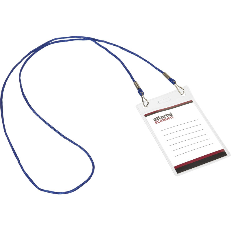 Бейдж Attache Economy 108x66 150мкм,шнур.2заж 45см син, вкладыш90x60 5шт/уп