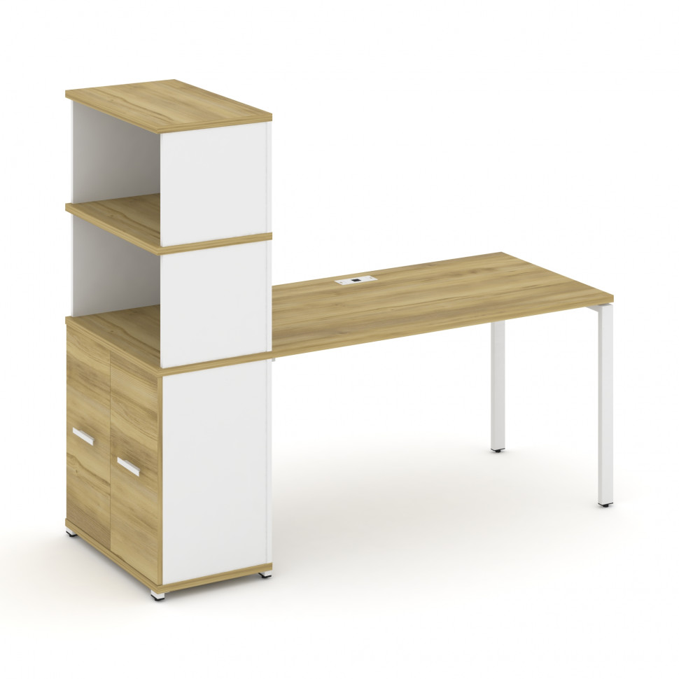 Concept Стол рабочий с опорным распаш. шкафом с надставкой выс. CN.SP-231 W Дуб Винченцо/Белый Брилл Concept Стол рабочий с опорным распаш. шкафом с надставкой выс. CN.SP-231 W Дуб Винченцо/Белый Брилл