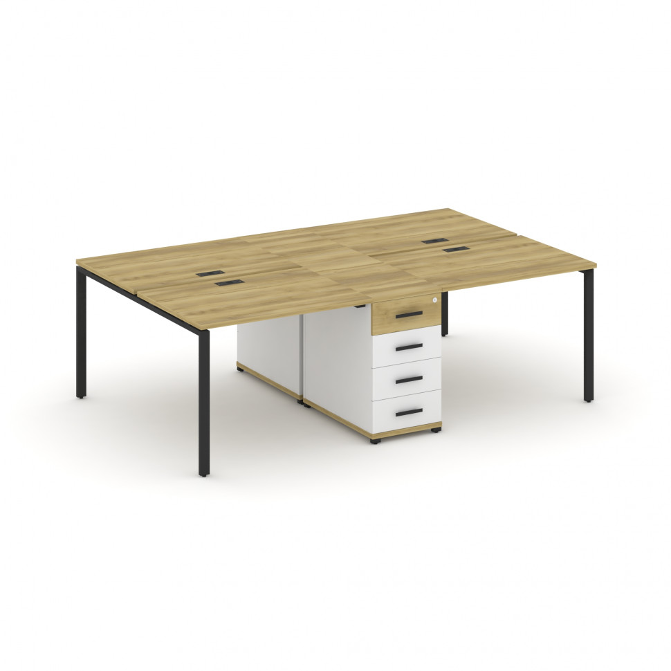 Concept Рабочая станция 4 места с 1 опорной тумбой CN.DRS-417 B Дуб Винченцо/Белый Бриллиант/Металл