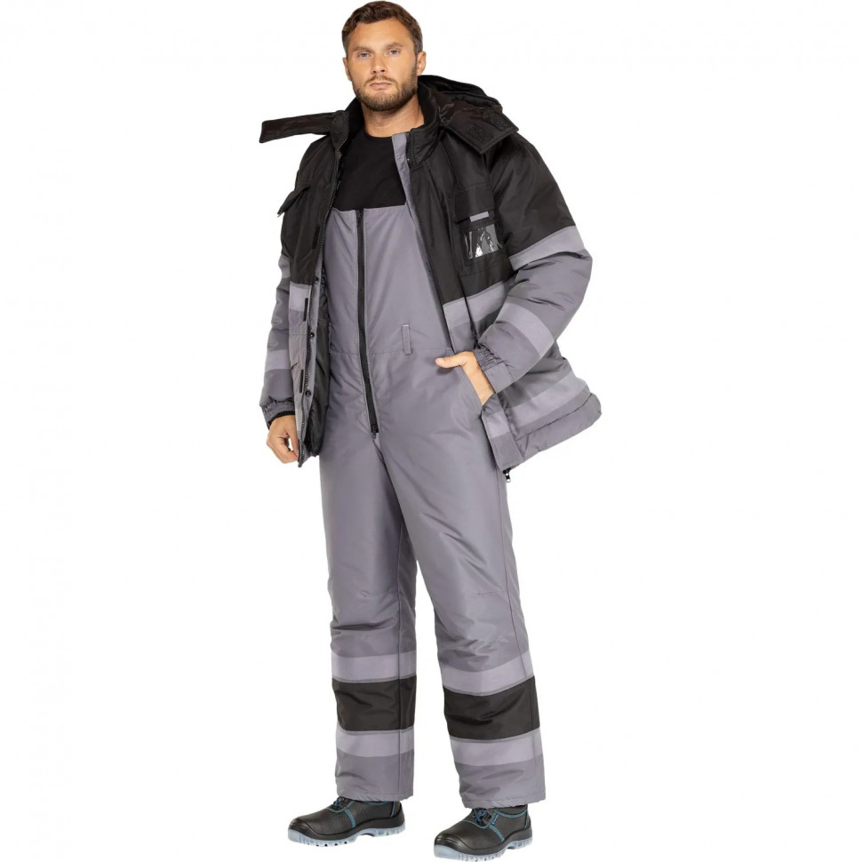 Костюм рабочий зимний мужской з50-КПК СОП сер/черн р.52-54/182-188