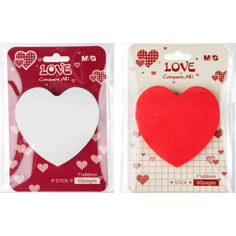 Стикеры фигурные с клеевым краем M&G Heart 71х68 мм, 60 л, цвет в ассорт