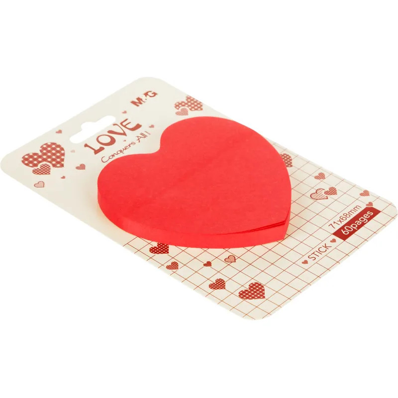 Стикеры фигурные с клеевым краем M&G Heart 71х68 мм, 60 л, цвет в ассорт