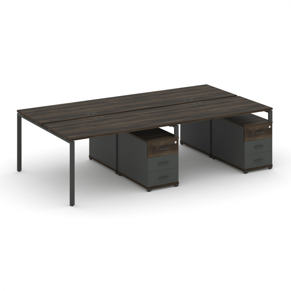 Concept Рабочая станция 4 места с 2 двухсторонними опорными тумбами CN.DRS-318 A Дуб Мали/Антрацит/М