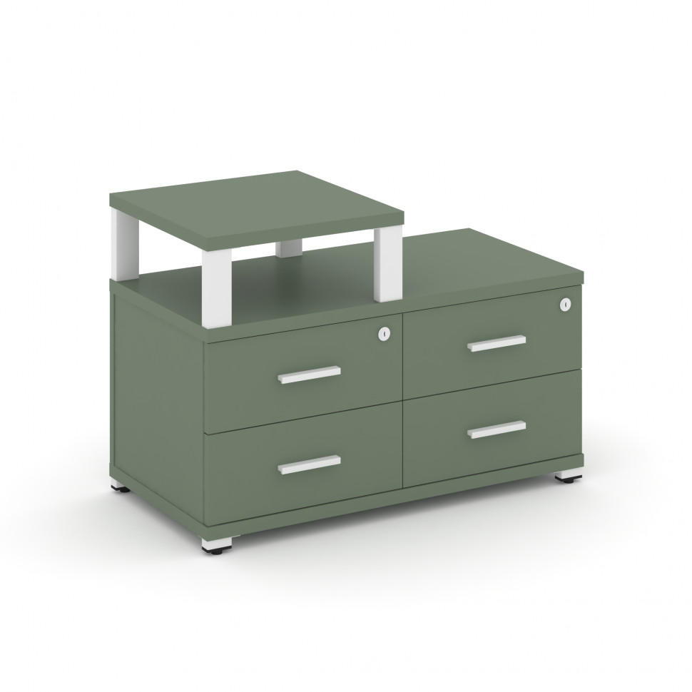 Concept Тумба приставная широкая 4 ящ. с надставкой узкой CN.TSP-002 W Кобо/Металл Белый 836*420*583