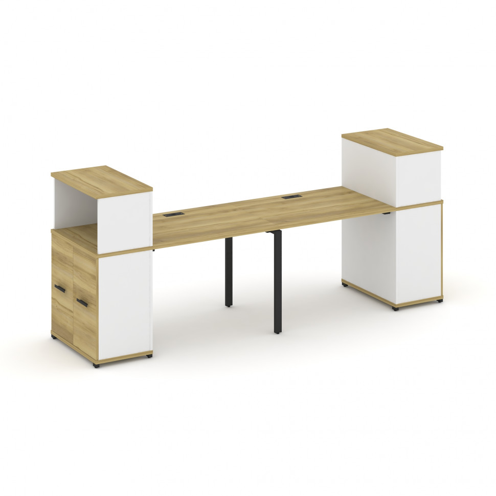 Concept Рабочая станция с опорными распаш. шкафами с надставкой низ. CN.ORS-225 B Дуб Винченцо/Белый