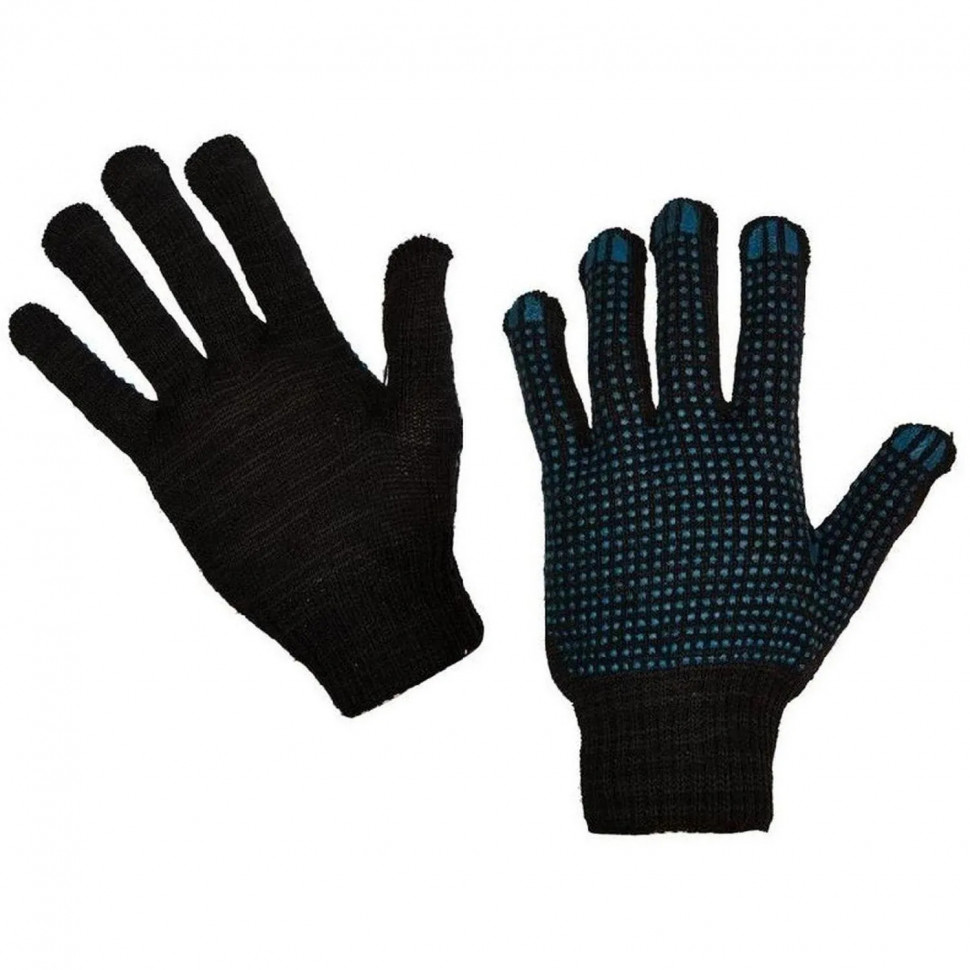 Перчатки защитные трикотажные ПВХ Точка 4 нити 43г 10 класс черные 10пар/уп