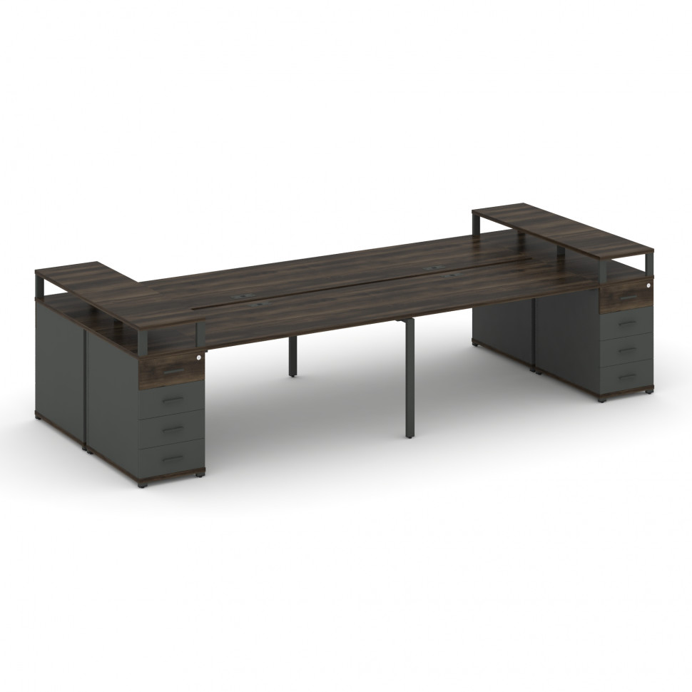 Concept Рабочая станция 4 места с 2 опорными тумбами CN.DRS-441 A Дуб Мали/Антрацит/Металл Антрацит