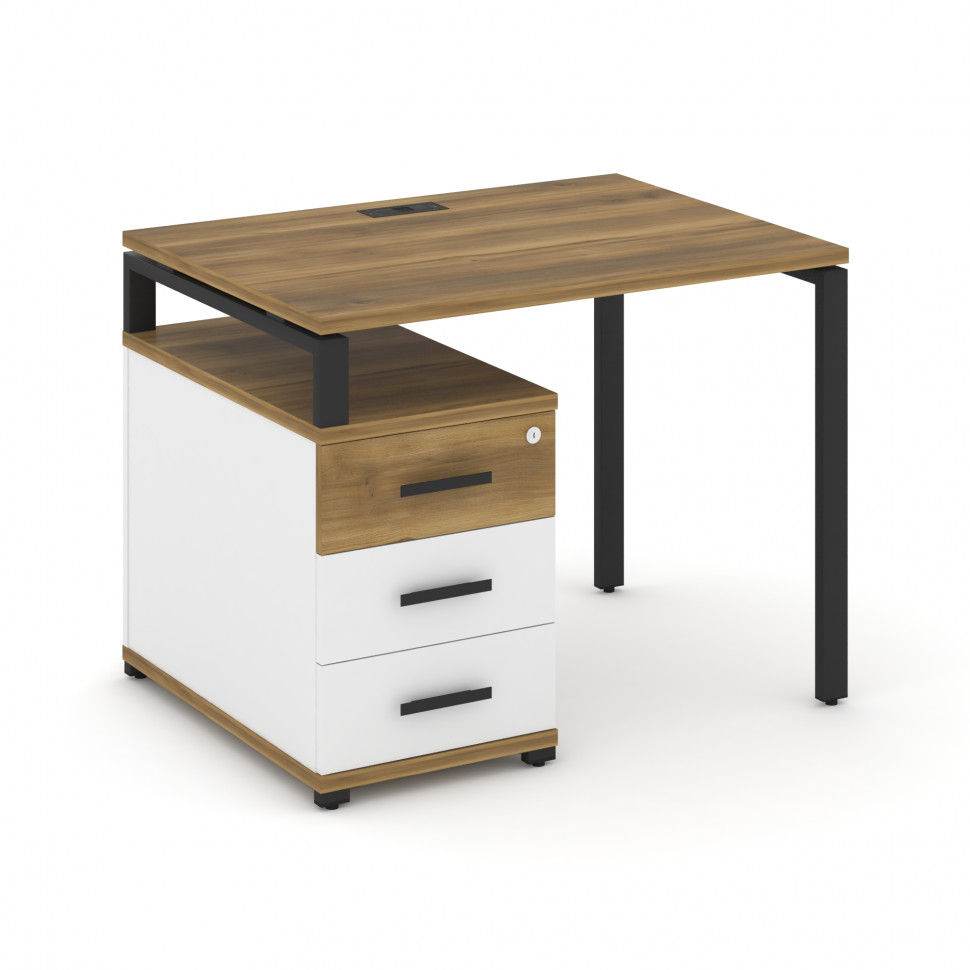 Concept Стол письменный с 1 опорной тумбой CN.SP-301 B Сандал Янтарный/Белый Бриллиант/Металл Черный Concept Стол письменный с 1 опорной тумбой CN.SP-301 B Сандал Янтарный/Белый Бриллиант/Металл Черный