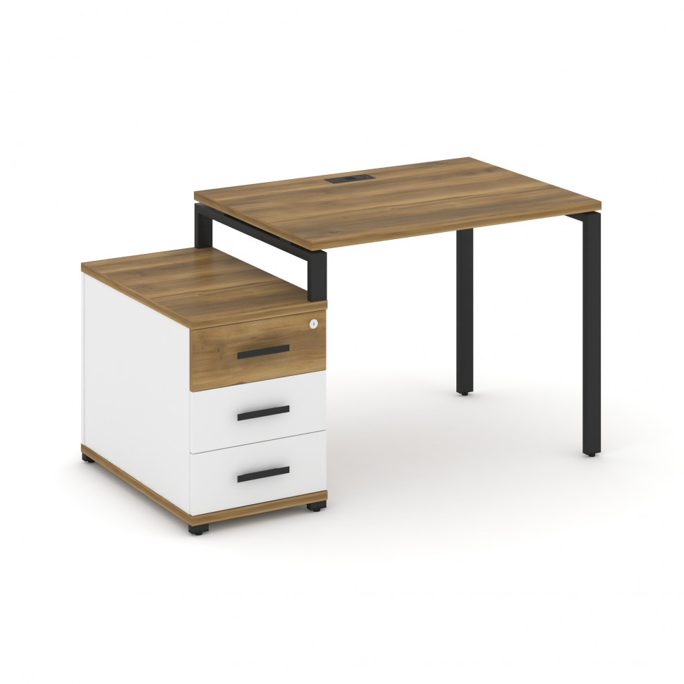 Concept Стол письменный с 1 опорной тумбой CN.SP-301 B Сандал Янтарный/Белый Бриллиант/Металл Черный Concept Стол письменный с 1 опорной тумбой CN.SP-301 B Сандал Янтарный/Белый Бриллиант/Металл Черный