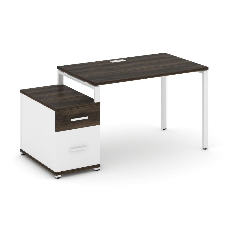 Concept Стол письменный с 1 опорной тумбой CN.SP-306 W Дуб Мали/Белый Бриллиант/Металл Белый 1180/15