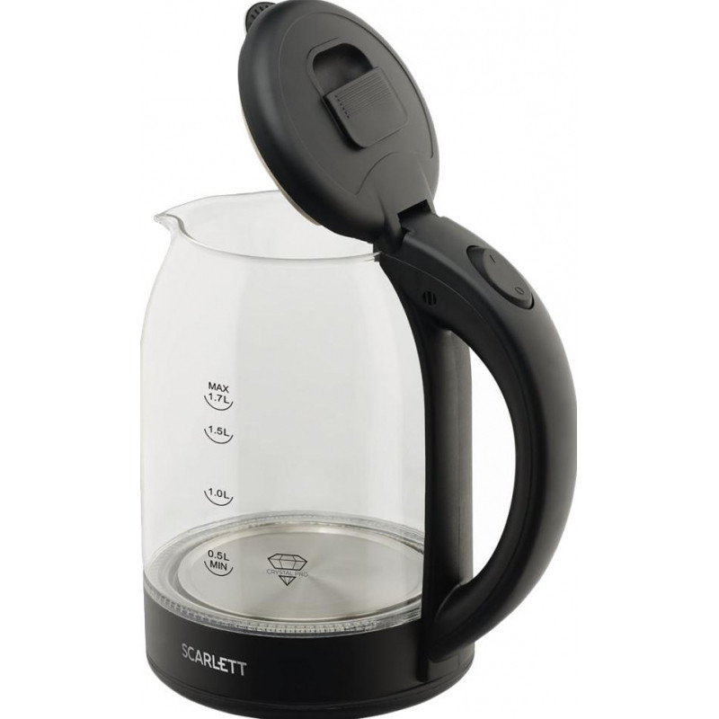 Чайник электрический SCARLETT SC-EK27G90, стекло, 1800Вт, 1.7л, черный