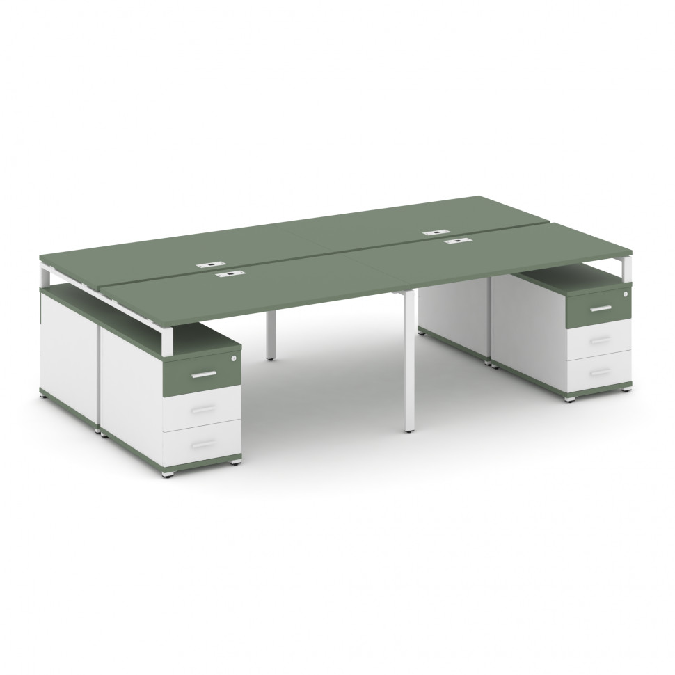 Concept Рабочая станция 4 места с 2 двухсторонними опорными тумбами CN.DRS-328 W Кобо/Белый Бриллиан Concept Рабочая станция 4 места с 2 двухсторонними опорными тумбами CN.DRS-328 W Кобо/Белый Бриллиан