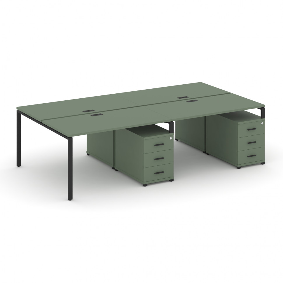 Concept Рабочая станция 4 места с 2 двухсторонними опорными тумбами CN.DRS-320 B Кобо/Металл Черный