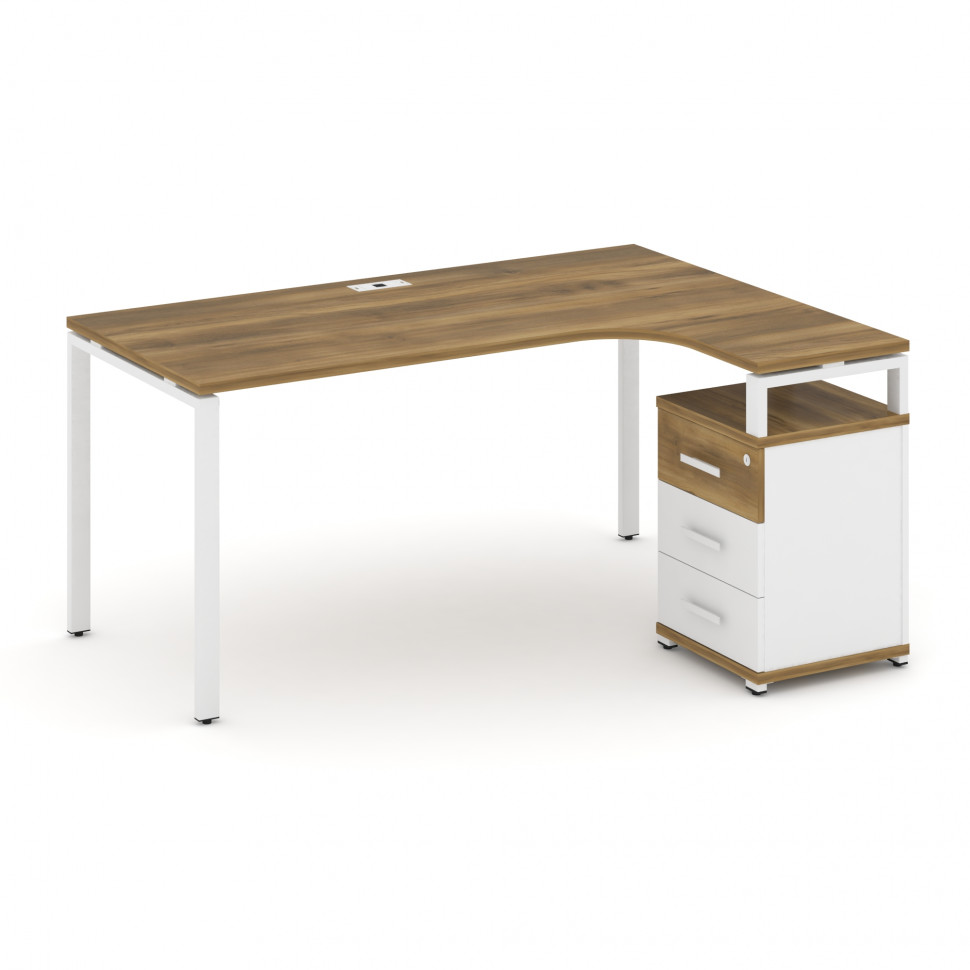 Concept Стол эргономичный с опорной тумбой CN.SA-307(R) W Сандал Янтарный/Белый Бриллиант/Металл Бел