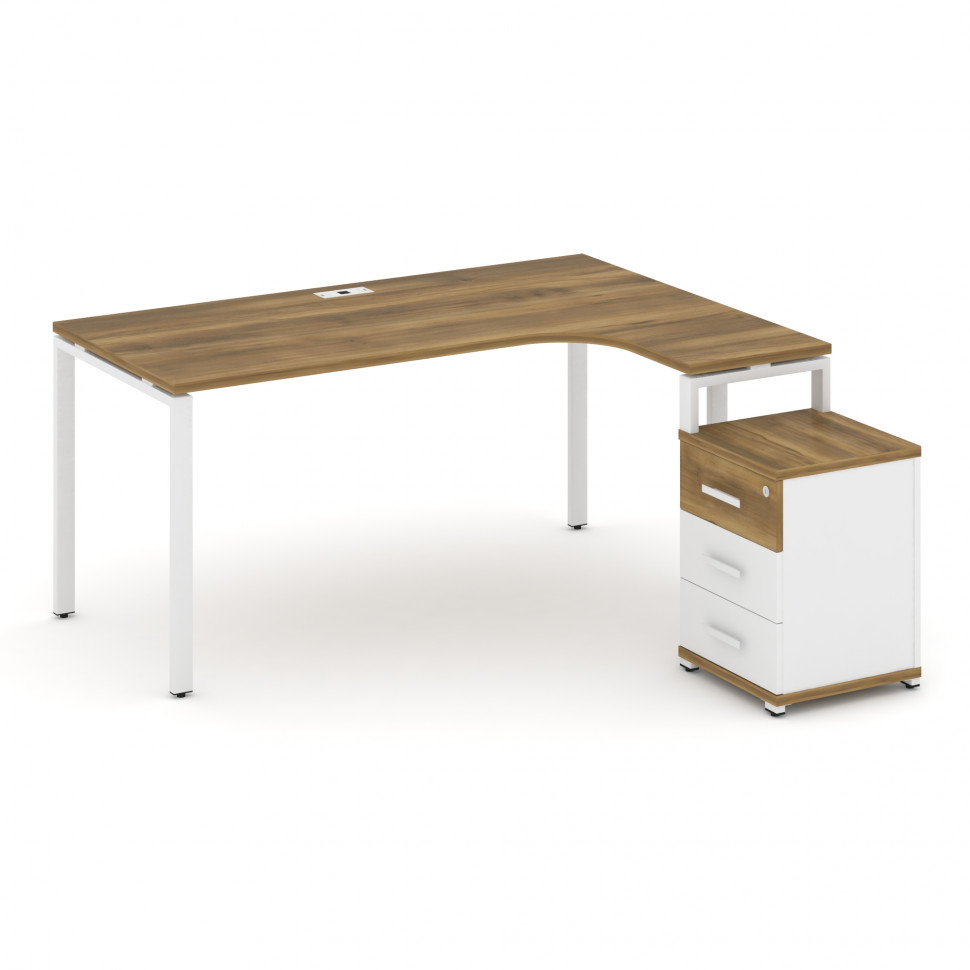 Concept Стол эргономичный с опорной тумбой CN.SA-307(R) W Сандал Янтарный/Белый Бриллиант/Металл Бел