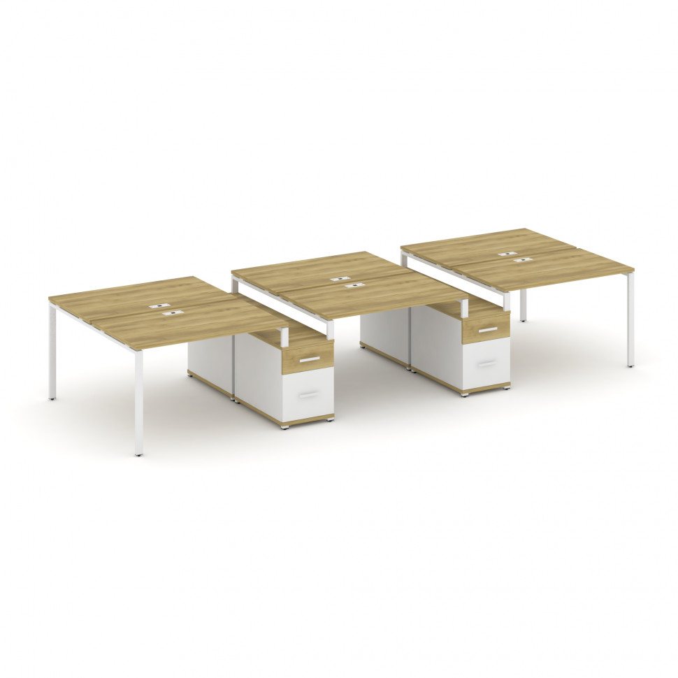 Concept Рабочая станция 6 мест с 2 двухсторонними опорными тумбами CN.DRS-338 W Дуб Винченцо/Белый Б Concept Рабочая станция 6 мест с 2 двухсторонними опорными тумбами CN.DRS-338 W Дуб Винченцо/Белый Б