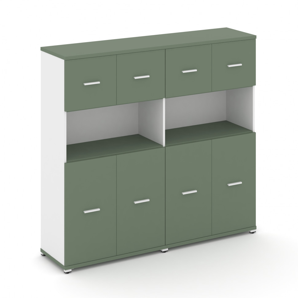 Concept Шкаф 2 широкие секции, 4 ниши CN.STS-425 W Кобо/Белый Бриллиант/Металл Белый 1668*420*1554