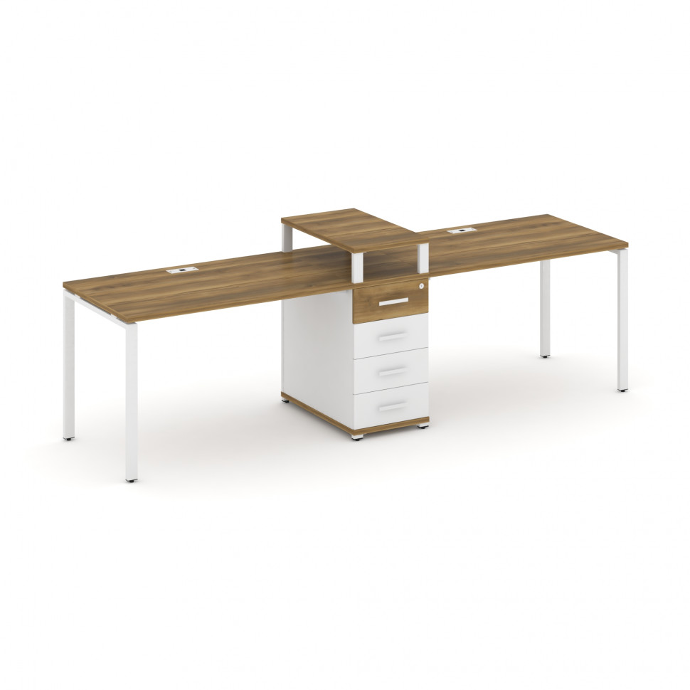 Concept Рабочая станция 2 места с 1 опорной тумбой CN.ORS-418 W Сандал Янтарный/Белый Бриллиант/Мета