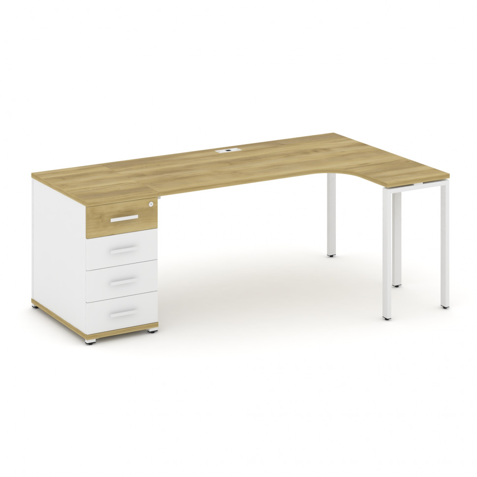 Concept Стол эргономичный CN.SA-402(R) W Дуб Винченцо/Белый Бриллиант/Металл Белый 2000*1180*750