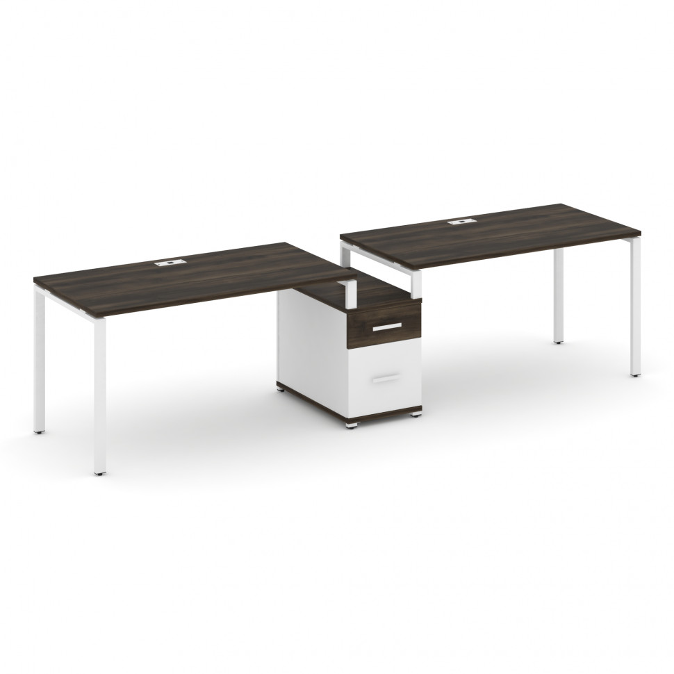 Concept Рабочая станция 2 места с 1 опорной тумбой CN.ORS-307 W Дуб Мали/Белый Бриллиант/Металл Белы