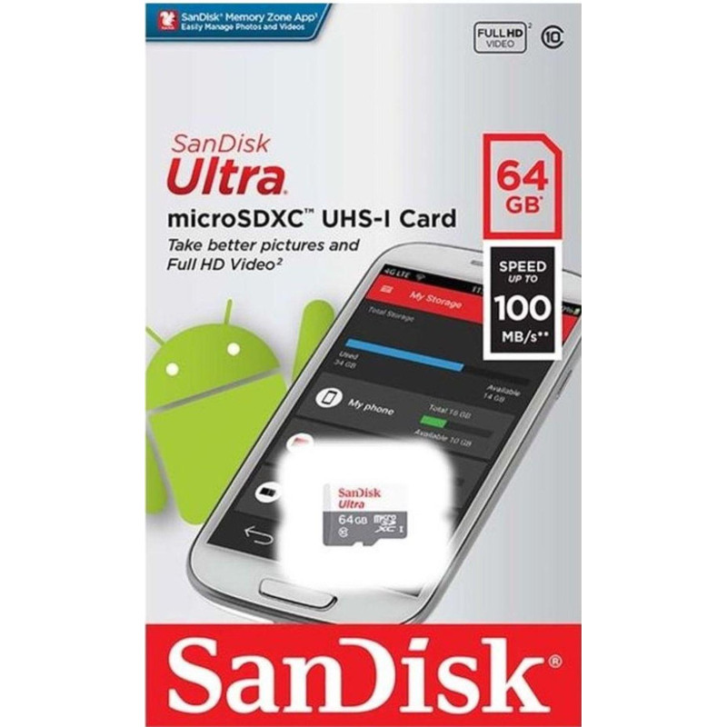Карта памяти SanDisk Ultra microSDXC UHS-I Cl10, SDSQUNR-064G-GN3MN Карта памяти SanDisk Ultra microSDXC UHS-I Cl10, SDSQUNR-064G-GN3MN