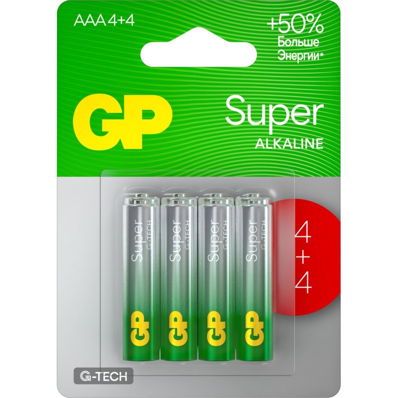 Батарейка GP Super LR03/AAA 1,5V/24A алк.24AA214/4-2CRSBC8 (4+4) 8 шт/уп