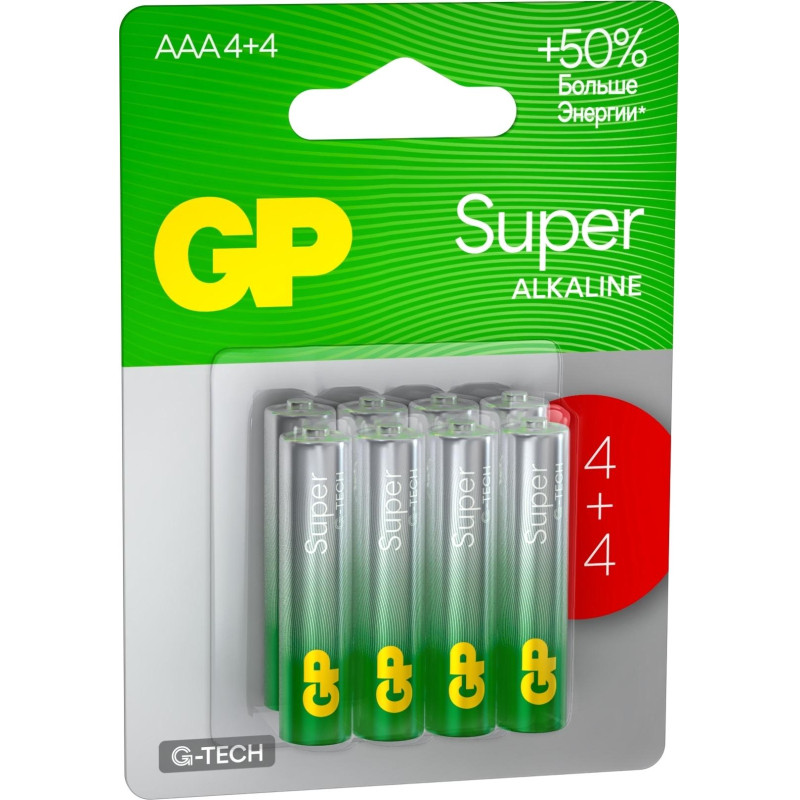 Батарейка GP Super LR03/AAA 1,5V/24A алк.24AA214/4-2CRSBC8 (4+4) 8 шт/уп