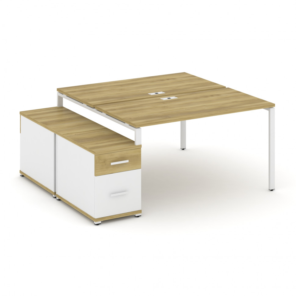 Concept Рабочая станция 2 места с двухсторонней опорной тумбой CN.DRS-307 W Дуб Винченцо/Белый Брилл Concept Рабочая станция 2 места с двухсторонней опорной тумбой CN.DRS-307 W Дуб Винченцо/Белый Брилл